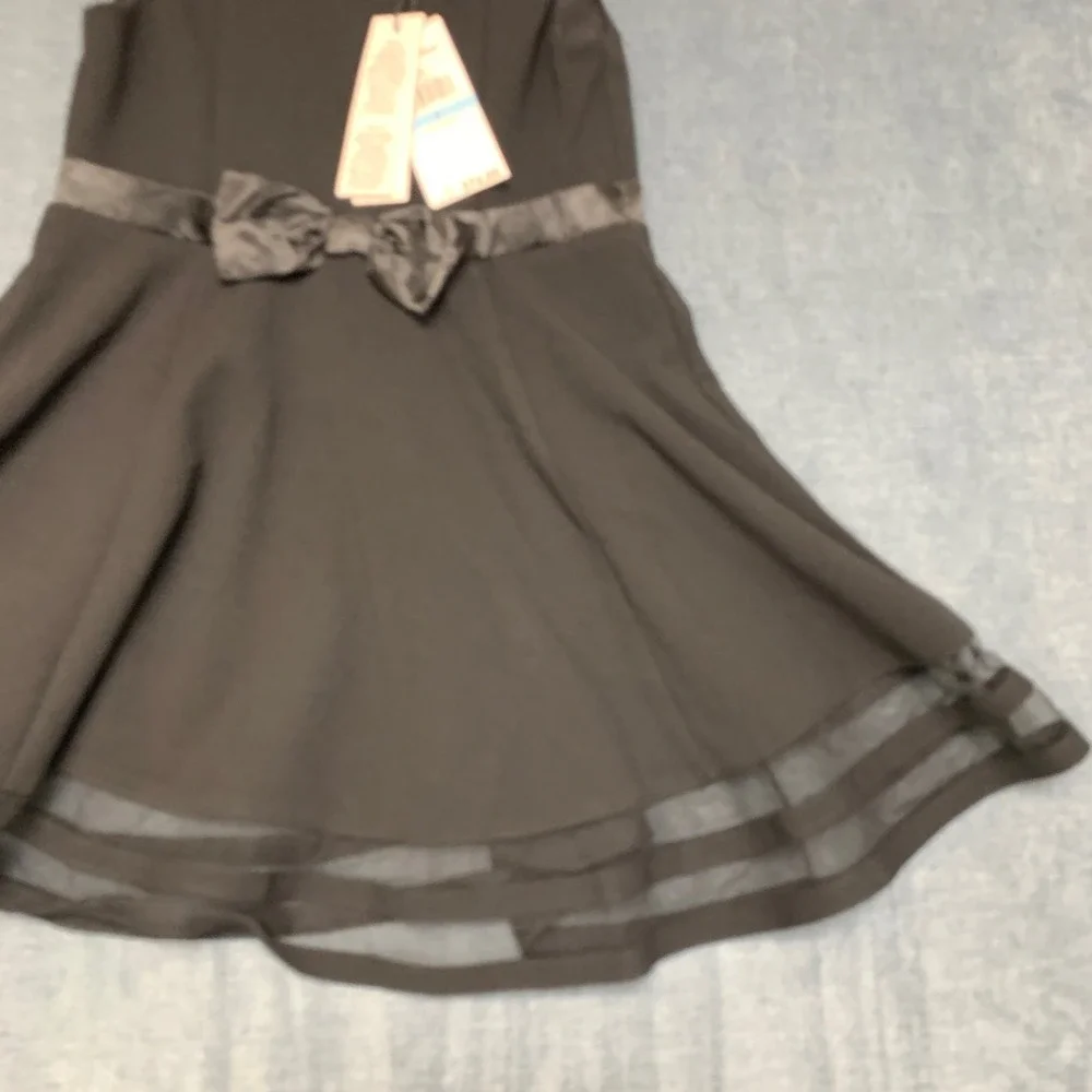 Calvin Klein Fit & Flare Mini Dress Girls 5 Black Party Illusion Mesh Bow Front